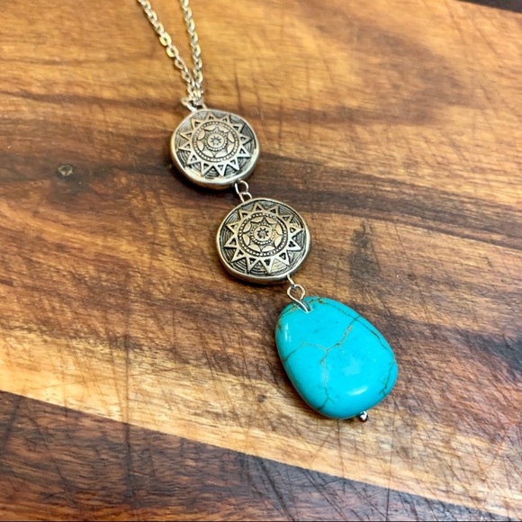 Aztec Bead Turquoise Drop Necklace - Picture 4 of 6